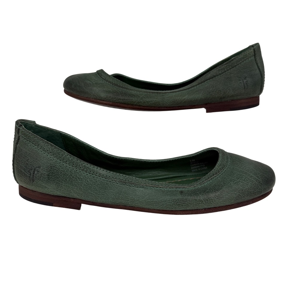 Frye Carson Ballet Flat Womens 5.5 Green Leather Round Toe Slip On
